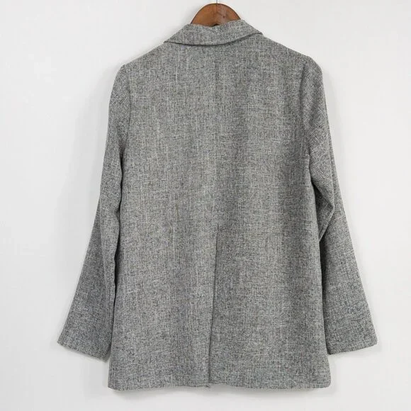 Lulus Promotion Gray Open Front Back Slit Lined Woven Wool Blazer Size Medium - Picture 4 of 12